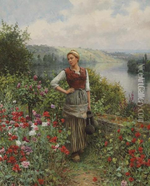 On The Terrace At Rolleboise Oil Painting - Daniel Ridgway Knight