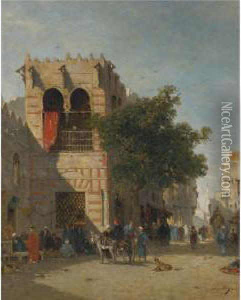 A Busy Street, Cairo Oil Painting - Narcisse Berchere