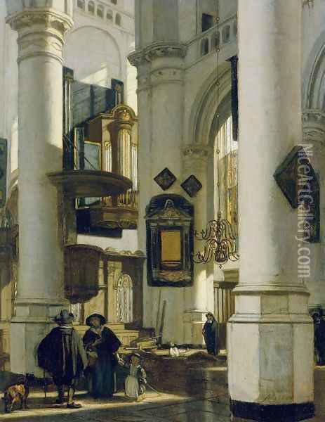 Interior of a Protestant Gothic Church Oil Painting - Emanuel de Witte