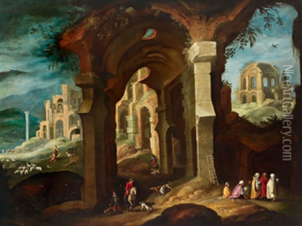 Architekturlandschaft Mit Romischen Ruinen Und Figuren Oil Painting - Filippo d' Angeli