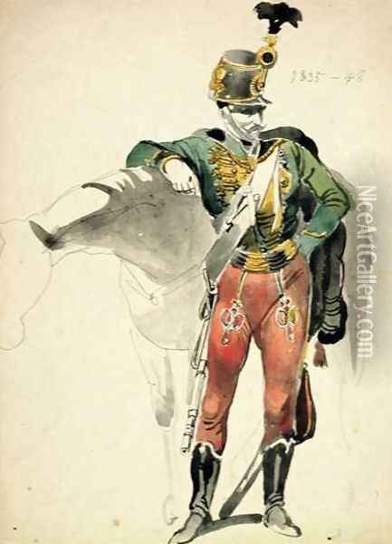 A Hussar of the 9th Regiment Light Cavalry dress Oil Painting - Johan Baptiste Heinefetter