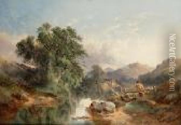 A Wooded River Landscape With A Figure In The Foreground Oil Painting - Joseph Horlor