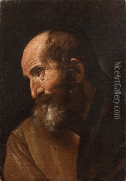 Portrait D'homme Barbu De Profil Oil Painting - Simone Cantarini