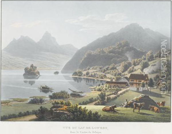 Vue Du Lac De Lowerz,/dans Le Canton De Schwyz Oil Painting - Mathias Gabriel Lory