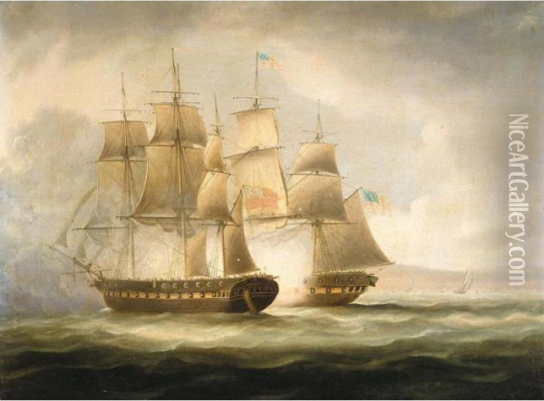Action Between The H.m.s. Shannon And The U.s.s. Chesapeake Oil Painting - Thomas Luny