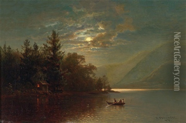 Mondnacht Am See Oil Painting - Hermann Fuechsel