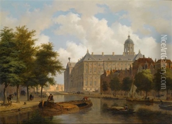 Nieuwezijds Voorburgwal, Amsterdam Oil Painting - Bartholomeus Johannes Van Hove
