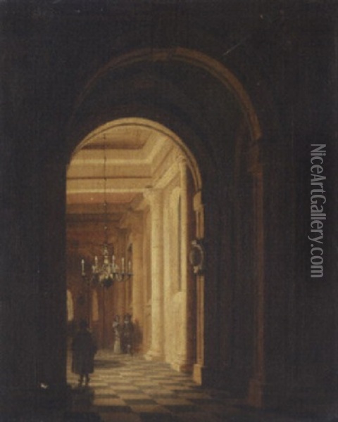 A Church Interior With Figures Oil Painting - Hendrick van Steenwyck the Elder