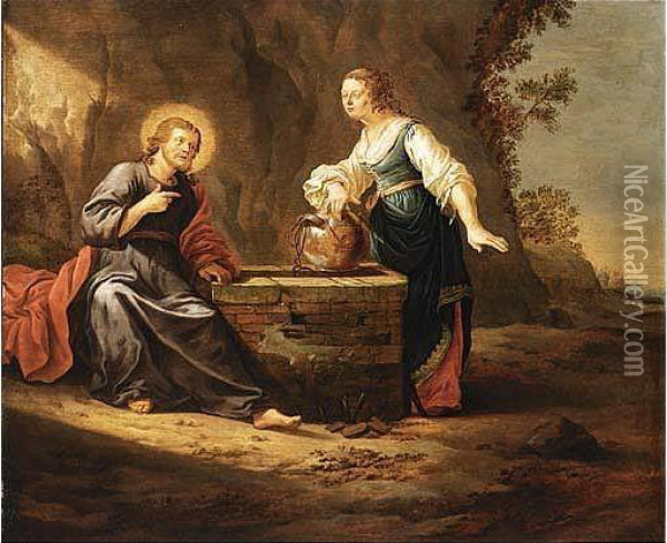 Christ With The Woman Of Samaria (john 4:1-30) Oil Painting - Jan A. Marienhof