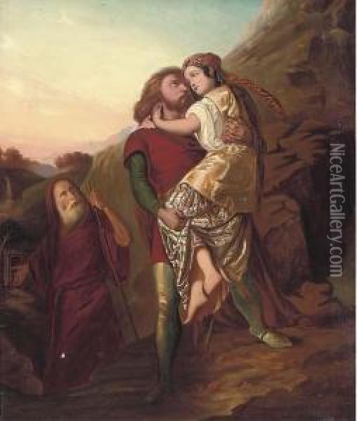 St. Christopher Carrying A Maiden Guided By The Hermit Oil Painting - Daniel Maclise