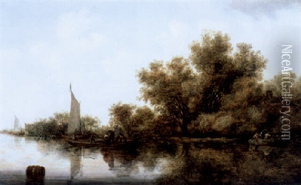 Flusslandschaft Mit Segelschiffen Oil Painting - Salomon van Ruysdael