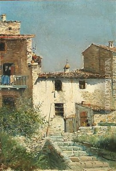 Scene From A Village, Spain Oil Painting - Eliseo Meifren y Roig