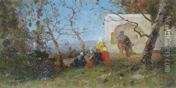 Pause Pres De La Fontaine Oil Painting - Germain Fabius Brest