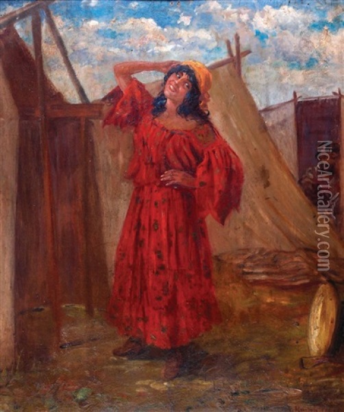 Young Woman In A Tent Oil Painting - Maurycy Trebacz