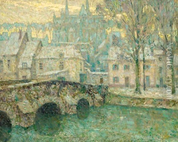 La Neige, Chartres Oil Painting - Henri Eugene Augustin Le Sidaner