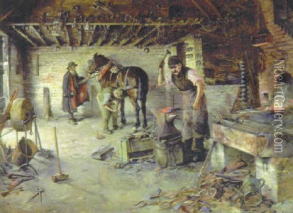 The Blacksmith Oil Painting - Herbert John Finn