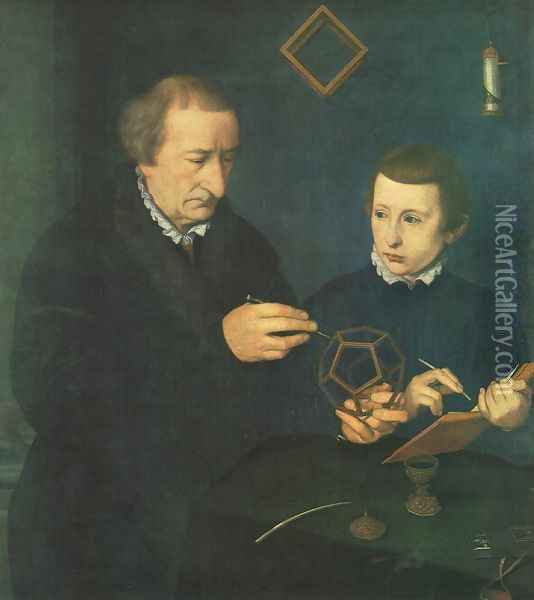 Portrait of Johannes Neudorfer and his Son Oil Painting - Nicolas Neufchatel