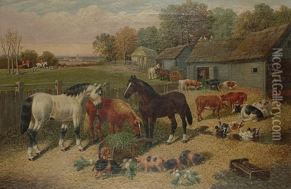 Country Life. Oil Painting - John Frederick Herring Snr