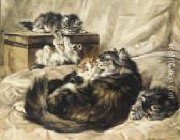 Family Time Oil Painting - Henriette Ronner-Knip