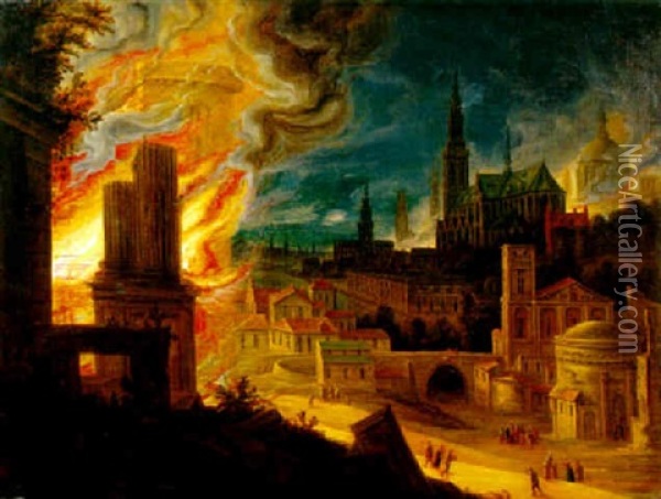 Der Brand Von Troja (?) Oil Painting - Theodore van Heil