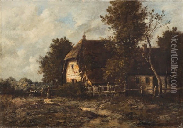Landschaft Mit Bauerngehoft Und Bauerin Oil Painting - Leon Richet