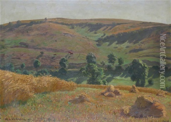 Cattle In A Summer Landscape Oil Painting - Hans Richard Von Volkmann