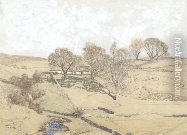Landscape With Farm Buildings Oil Painting - George Houston