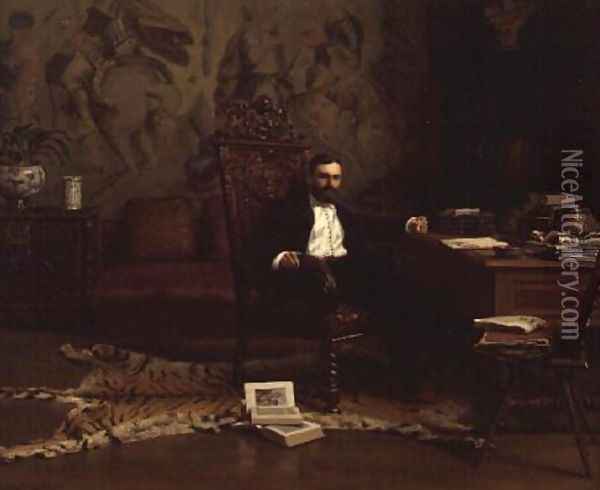 Louis Signorino seated in his study Oil Painting - Gustave Bourgain