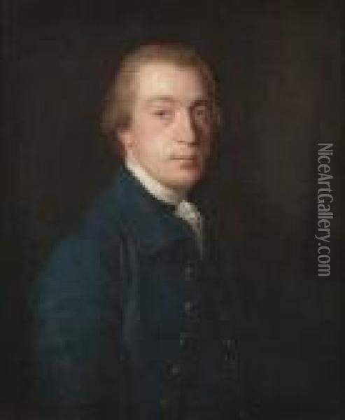 Portrait Of A Gentleman, Half-length, In A Blue Coat And A White Stock Oil Painting - Sir Joshua Reynolds