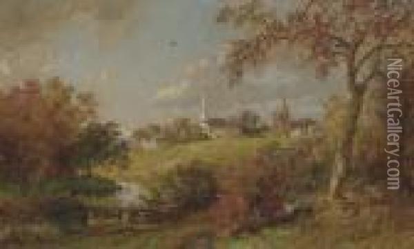 Back Of The Village, Hastings-on-hudson, New York Oil Painting - Jasper Francis Cropsey