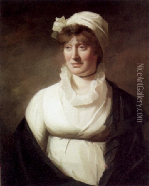 Portrait Of Miss Anne Pringle In A White Dress And Black Cloak Oil Painting - Sir Henry Raeburn