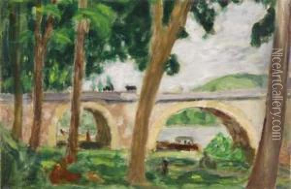 Le Pont A Vernon Oil Painting - Eugene Antoine Durenne