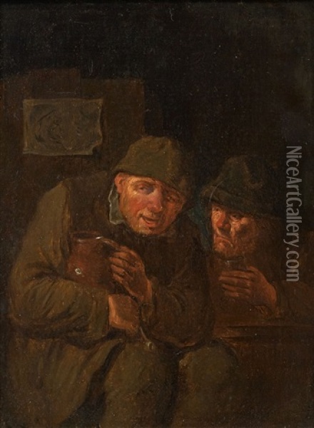 Zwei Zechbruder Mit Krug, Glas Und Pfeife Oil Painting - Egbert van Heemskerck the Elder