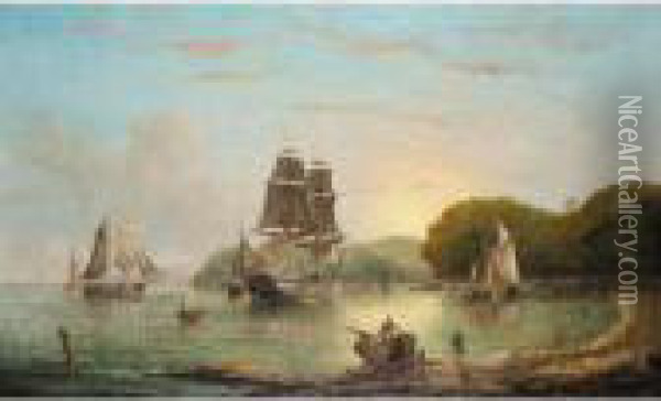 Anchored In Safe Harbour Oil Painting - Arthur Wellington Fowles
