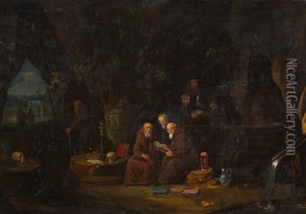Hermits In A Grotto Oil Painting - Egbert van Heemskerck the Elder