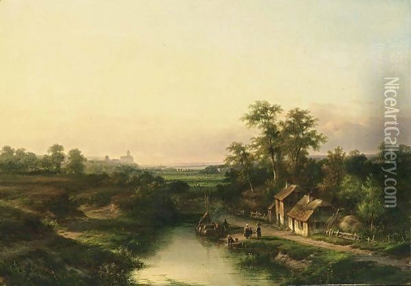 Figures In A Summer Landscape Oil Painting - Lodewijk Johannes Kleijn