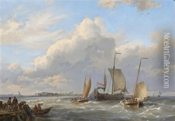 Shipping Off The Dutch Coast Oil Painting - Hermanus Koekkoek the Elder