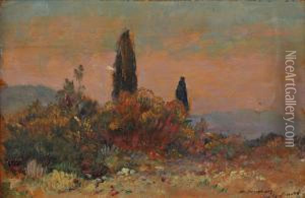 Petit Paysage Aux Cypres Oil Painting - Frederic Montenard