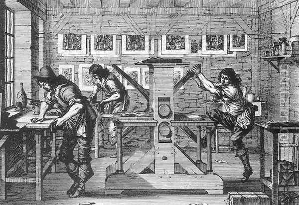 A Printer's Workshop c. 1642 Oil Painting - Abraham Bosse