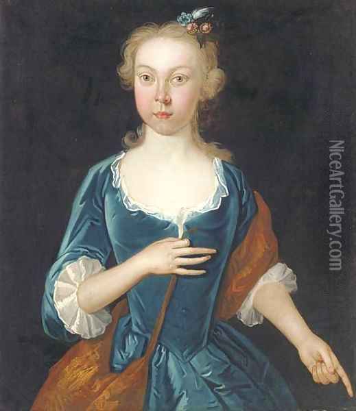 Portrait of a lady, half-length, in a blue dress Oil Painting - English School