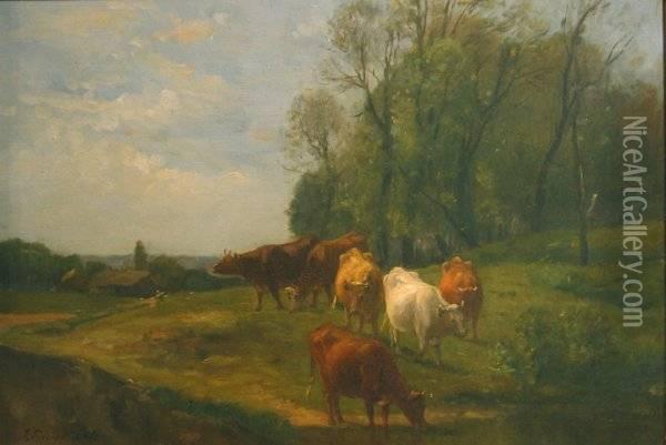 Cows In Pasture Oil Painting - Joseph Foxcroft Cole
