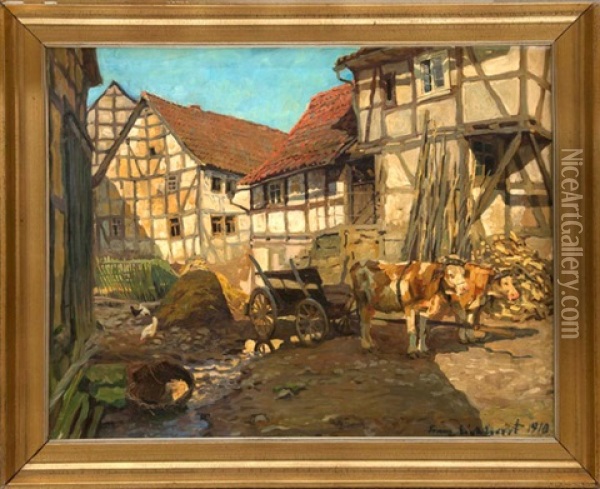 Fuhrwerk Mit Kuhen Auf Einem Gutshof Oil Painting - Franz Eichhorst