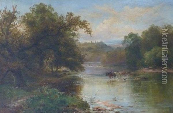 Crossing The Ford, Nearest Way Home Oil Painting - David Payne