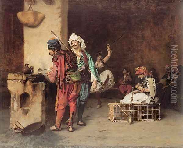 Cafe House Cairo aka Casting Bullets 1883 Oil Painting - Jean-Leon Gerome