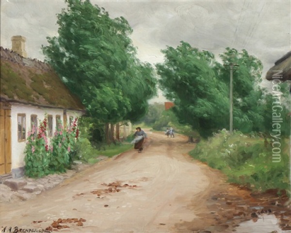 Windy Day Near A Village Road Oil Painting - Hans Andersen Brendekilde