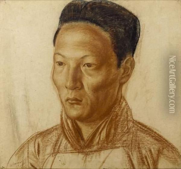 Portrait D'un Asiatique Oil Painting - Alexander Evgenievich Yakovlev