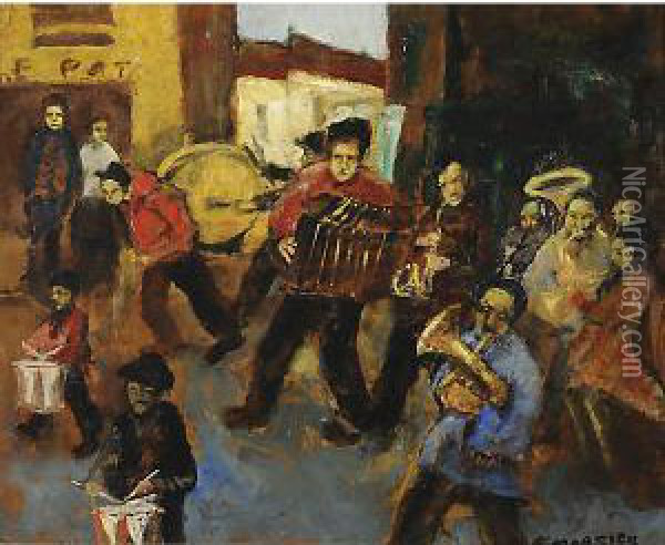 Musicanti Di Strada A Parigi Oil Painting - Mortier
