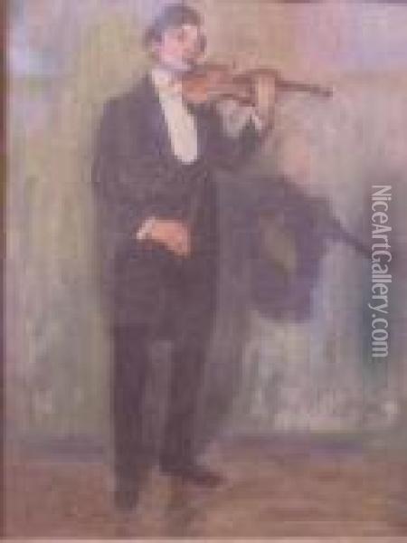 Portrait Of A Violinist Oil Painting - Leopold Pilichowski