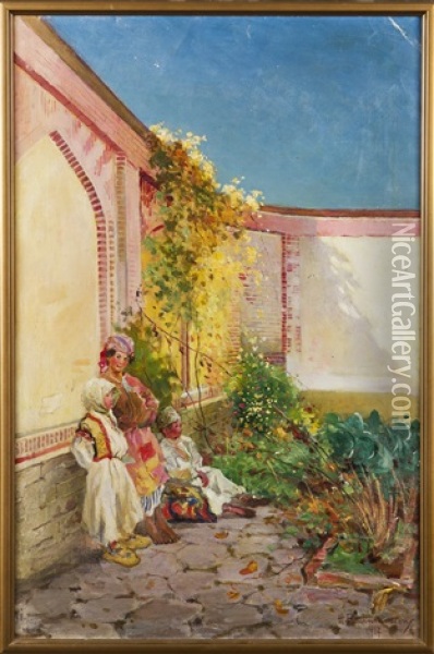 Children In The Shade Of A Wall Oil Painting - Hugo Backmansson