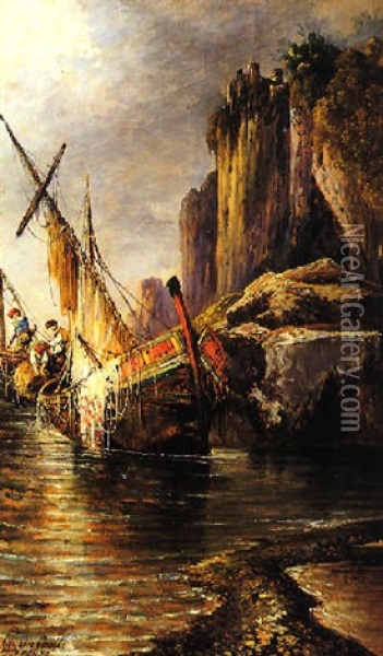 Pescatori A Sorrento Oil Painting - Consalvo Carelli